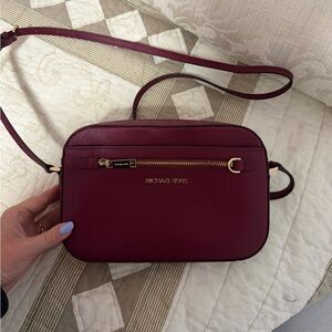 MICHAEL KORS Wine Red Crossbody Bag with Gold Hardware